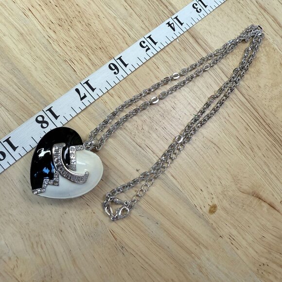 Juicy Couture Black & White Heart Pendant Necklace With Rhinestones On Silver - Picture 4 of 10